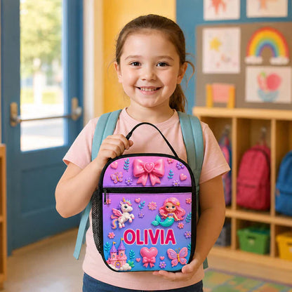 Personalized Kids Lunch Bag With Cute Unicorn & Vehicle Art, Unique Colorful School Gift for Kids