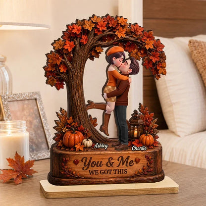 Custom 2-Layer Wooden Plaque with You & Me Message, Autumn Couple Decor, Unique Creative Gift for Partner