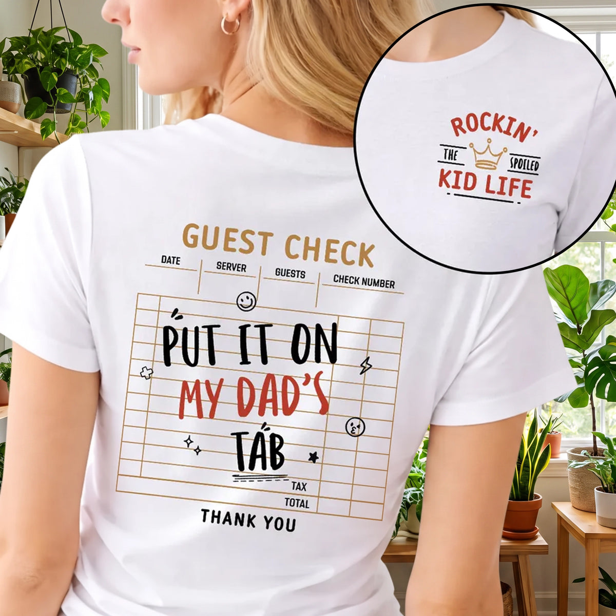 Personalized Dual Print Classic Tee, Dad's Tab Guest Check Design, Unique Gift for Dad