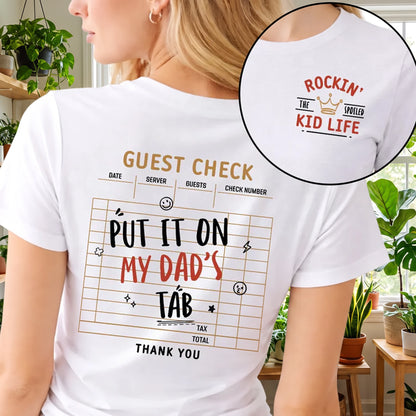 Personalized Dual Print Classic Tee, Dad's Tab Guest Check Design, Unique Gift for Dad