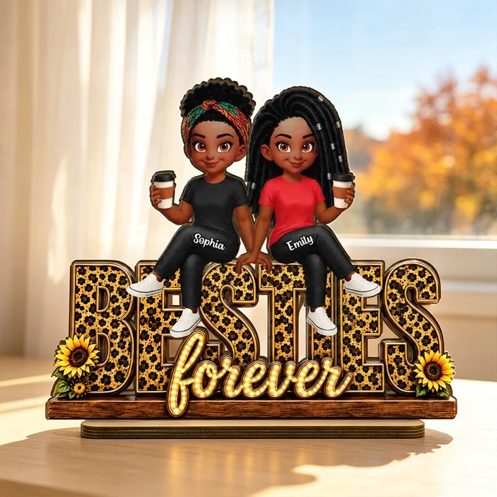 Personalized Besties Forever 2-Layer Wooden Plaque, Leopard Style Creative Gift for Friend
