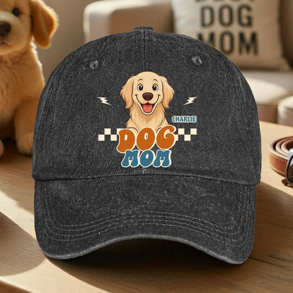 Washed Denim Baseball Cap for Dog Mom, Custom Golden Retriever Graphic, Unique Creative Gift for Pet Owners