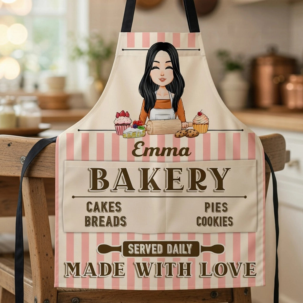 Personalized Pocket Apron, Bakery Girl Baking Design for Kitchen Cooking, Unique Gift for Mom or Baker