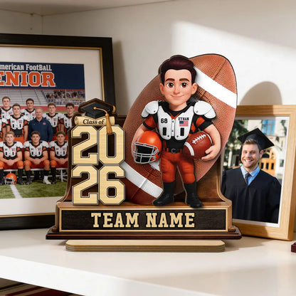 Custom Class Football Player 2-Layer Wooden Plaque, Warm Sports Memory Desk Decor, Thoughtful Gift for Graduates