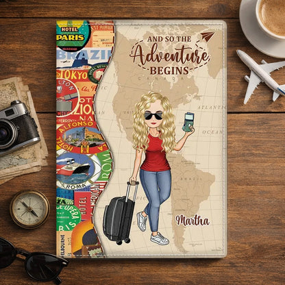 And So The Adventure Begins Personalized Passport Cover, Creative Gift for Her on a Travel Map
