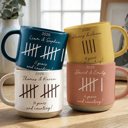 Personalized Couples Mug with Years and Counting Quote, Romantic Anniversary Keepsake and Creative Gift
