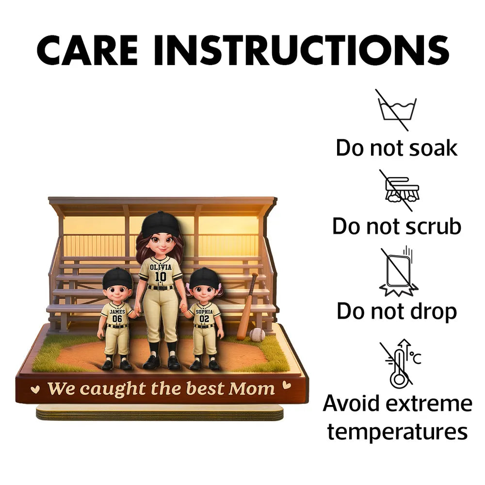 Personalized 2-Layer Wooden Plaque Baseball Bleachers Mom Holding Kids' Hands We Caught The Best Mom Unique Gift