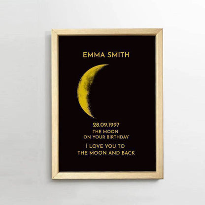 Moonlit Love - Personalized Couple Art with Real Moon Phase - Unique Anniversary & Valentine's Memory Gift
