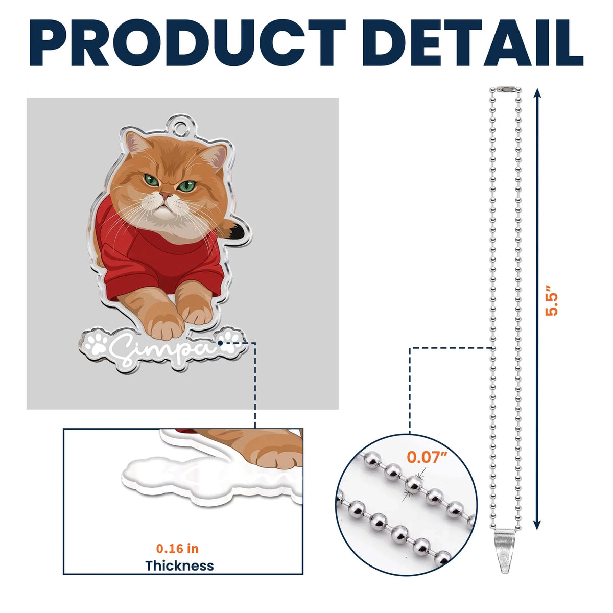 Acrylic Car Hanger with Custom Pet Art, Cute Rearview Mirror Accent, Creative Gift for Dog & Cat Lovers