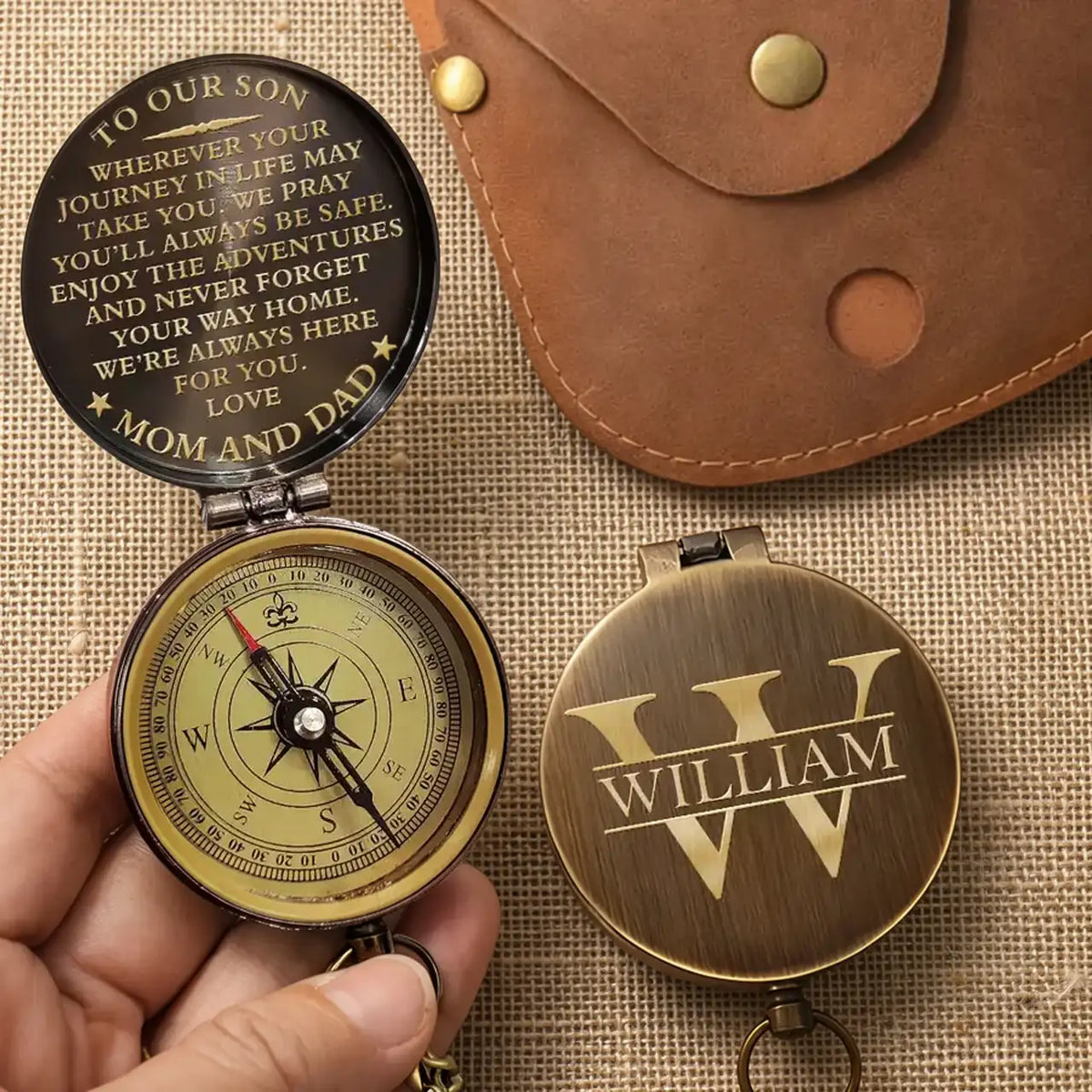 Personalized Compass for Son, Handheld Journey Quote, Unique Creative Gift from Mom & Dad