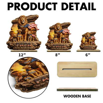 Custom Lion Dad 2-Layer Wooden Plaque, Papa Legend Message, Creative Gift for Dad or Husband