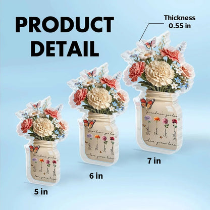 Personalized Shaped Acrylic Block Plaque Grandma's Garden Flower Jar for Shelf Decor, Unique Mother's Day Gift for Grandma