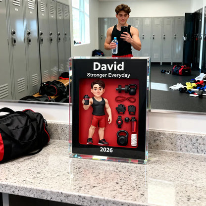 Rectangle Acrylic Block Plaque 'Stronger Everyday' Gym-Themed Desk Decor, Personalized Motivational Gift