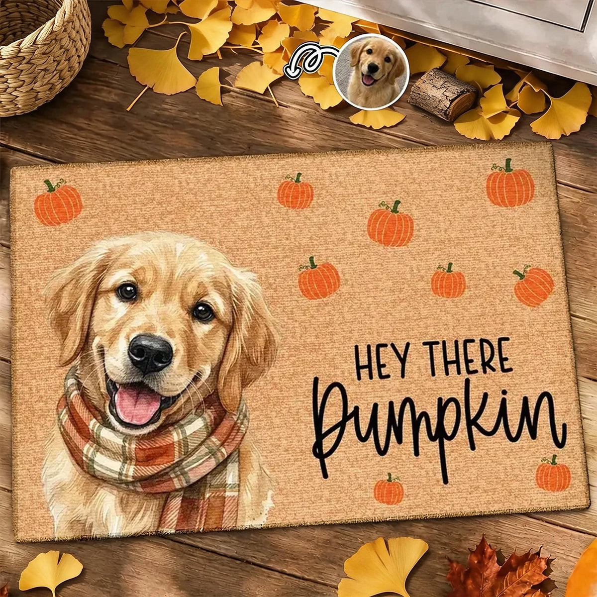Personalized Standard Doormat, Custom Watercolor Dog With Pumpkins, Unique Housewarming Gift for Dog Lovers