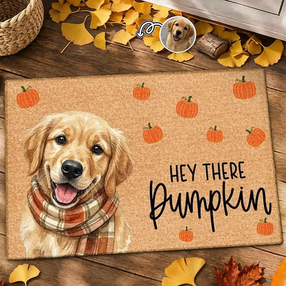 Personalized Standard Doormat, Custom Watercolor Dog With Pumpkins, Unique Housewarming Gift for Dog Lovers