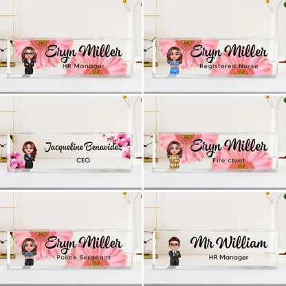 Personalized Rectangle Acrylic Block Plaque with Daisy Office Character, Unique Desk Decor Gift for Coworker or Boss