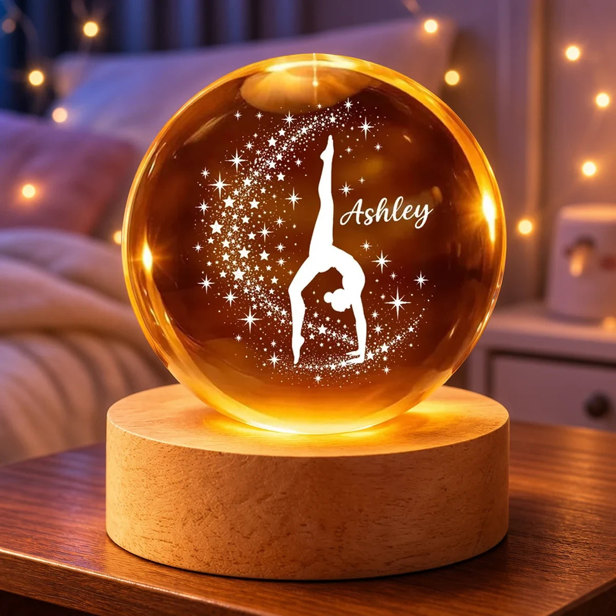 Warm Amber Globe Lamp with Starlit Split Handstand, Personalized Creative Gift for a Daughter or Granddaughter