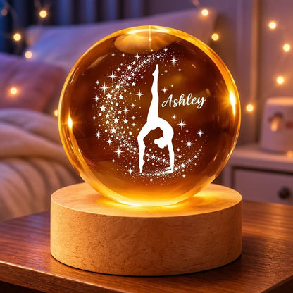 Warm Amber Globe Lamp with Starlit Split Handstand, Personalized Creative Gift for a Daughter or Granddaughter