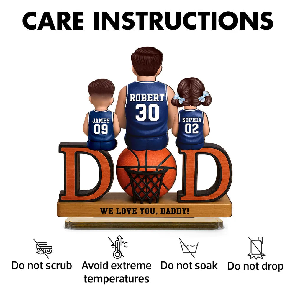 2-Layer Wooden Plaque Custom Basketball Dad and Kids Keepsake Warm Living Room Display Heartfelt Gift for Dad