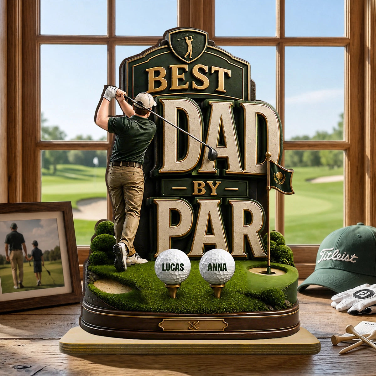 Personalized 2-Layer Wooden Plaque For Golf Dad, Swinging Golfer Unique Father's Day Gift