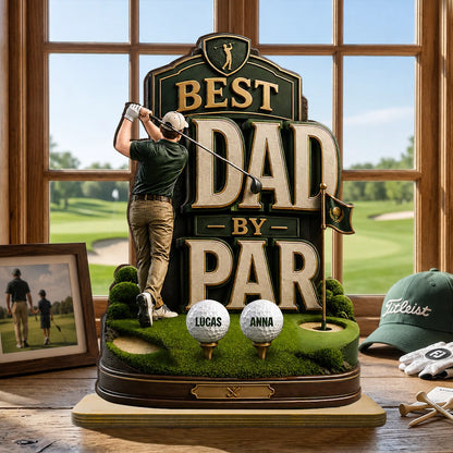 Personalized 2-Layer Wooden Plaque For Golf Dad, Swinging Golfer Unique Father's Day Gift
