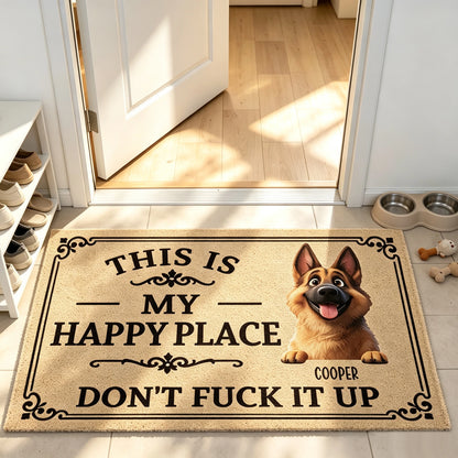 Personalized Standard Doormat With German Shepherd Art, Happy Place Entryway, Unique Gift For Dog Lovers