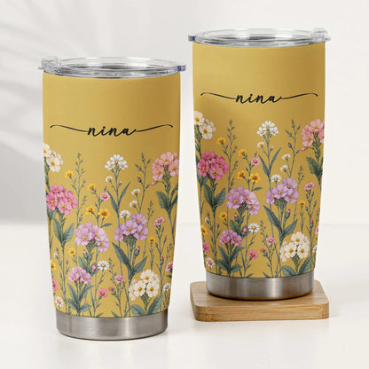 Personalized Insulated Travel Tumbler, Wildflower Keepsake, Creative Gift for Sister or Friend