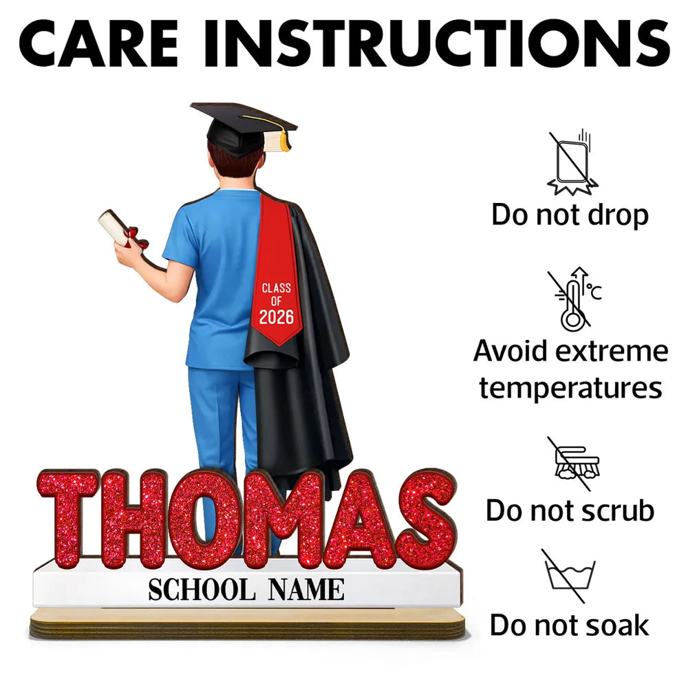 Custom 2-Layer Wooden Plaque Graduation Keepsake, Nurse Cap and Diploma Scene, Heartfelt Gift for Daughter or Son