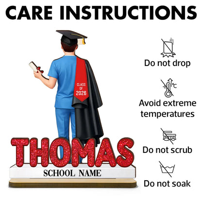 Custom 2-Layer Wooden Plaque Graduation Keepsake, Nurse Cap and Diploma Scene, Heartfelt Gift for Daughter or Son