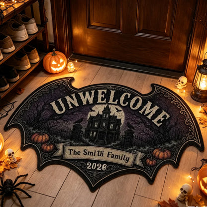 Personalized Bat Doormat, Gothic Haunted House Design for Halloween Entryway, Unique Gift for Families