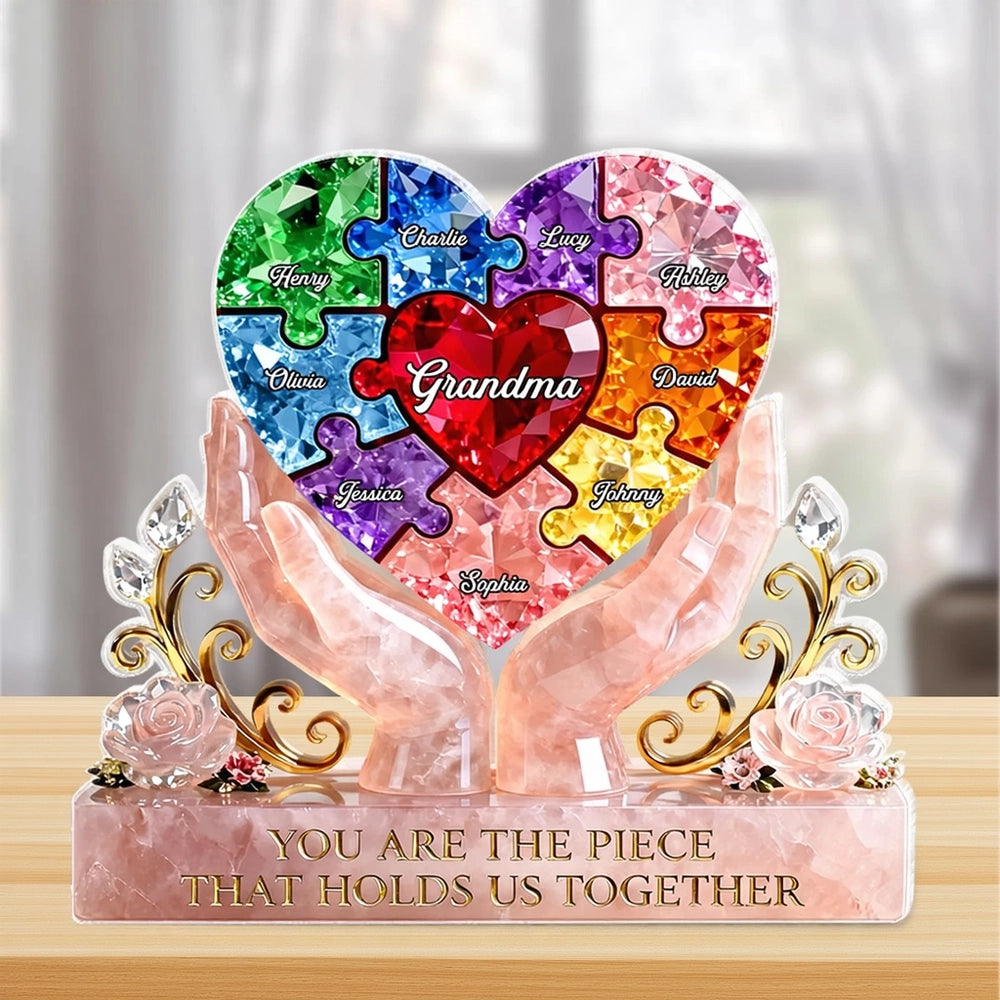 Personalized Shaped Acrylic Block Plaque Puzzle Heart for Grandma, Unique Gift That Holds Us Together