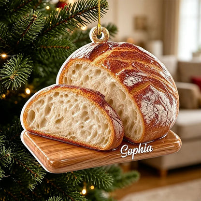 Personalized Bread Acrylic Ornament, Cozy Loaf on a Lit Christmas Tree, Creative Gift for Home Cooks