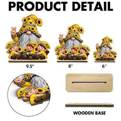 Personalized 2-Layer Wooden Plaque Gnome Grandma With Grandkids and Sunflowers Cute Family Keepsake Unique Gift for Grandma