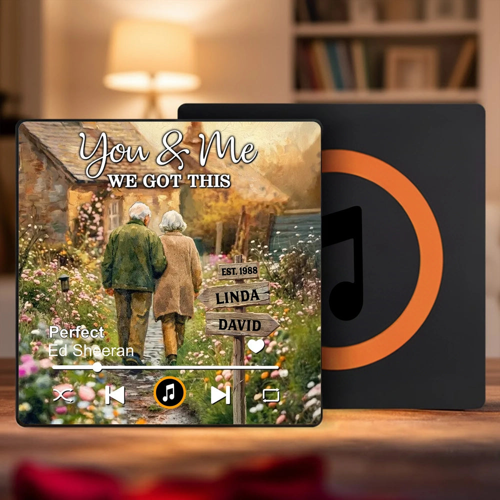 Personalized Acrylic Music Magnet with Walking Couple on a Wildflower Path, You & Me We Got This Unique Gift
