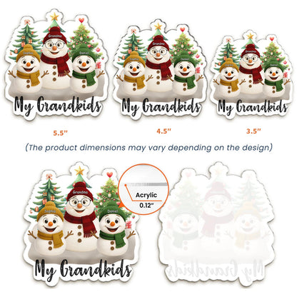 Personalized Acrylic Fridge Magnet, Colorful Snowman Family by Christmas Trees, Unique Gift for Grandparents