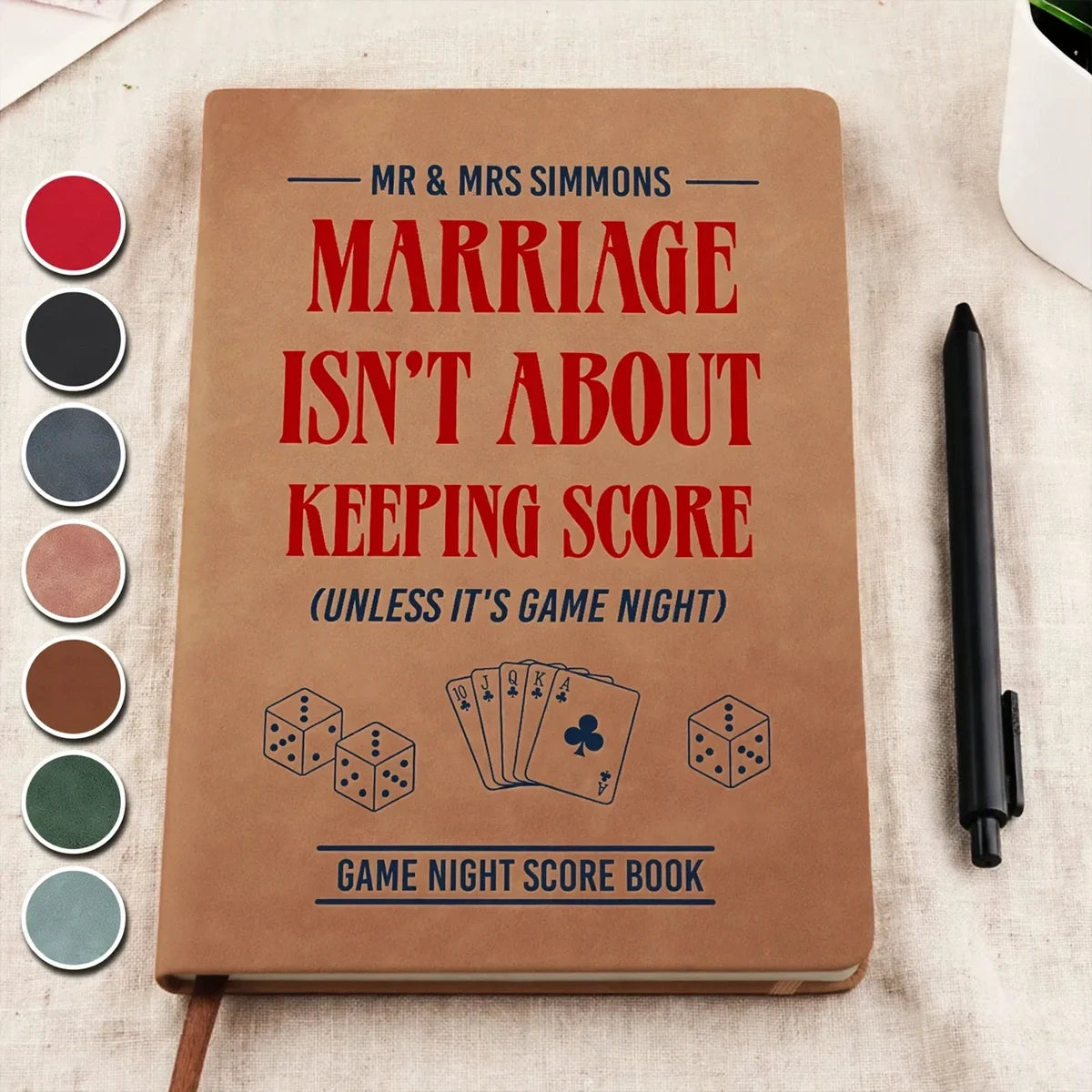 Leather Journal, Personalized Marriage Isn't About Keeping Score Quote, Warm Brown Creative Gift for Husband & Wife