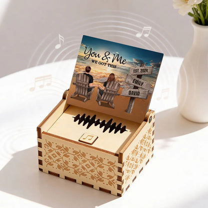 You & Me Beach Sunset Couple Wooden Music Box, Personalized Keepsake Gift for Couples to Remember Your Favorite Moment