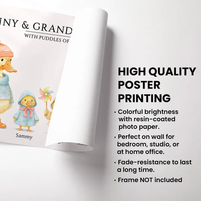 Personalized Grandparents Poster, Cute Watercolor Duck Family Wall Art, Unique Gift for Grandma & Grandpa, Warm Home Decor