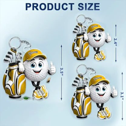 Personalized Acrylic Keychain, Bright Cartoon Golf Ball Giving a Thumbs Up, Creative Gift for Golfers