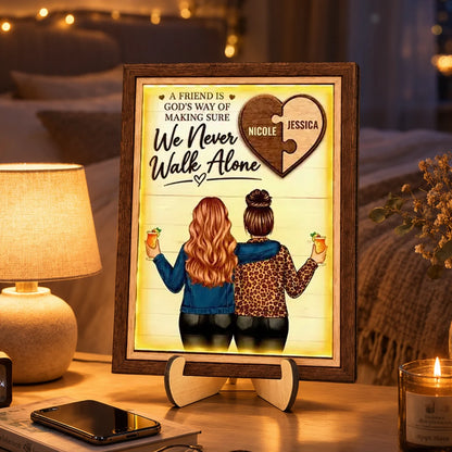 Personalized Wooden LED Plaque, Best Friends Embracing in Warm Light, Unique Friendship Gift