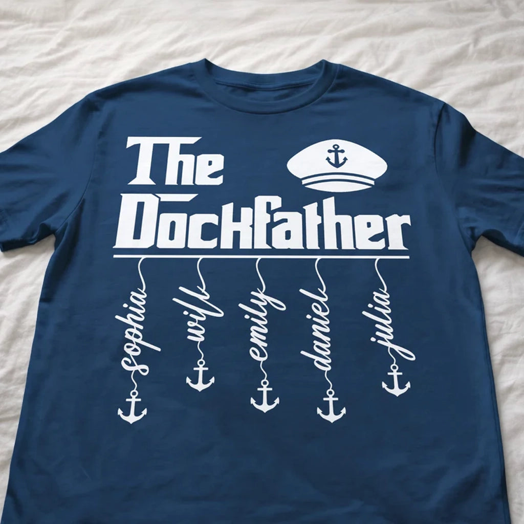 Personalized Dockfather Classic Tee, Nautical Dad Shirt With Captain Hat, Unique Father's Day Gift