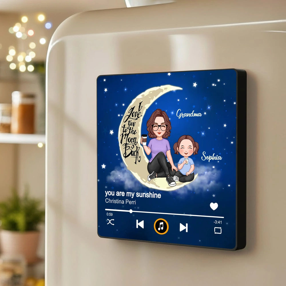 Acrylic Music Magnet I Love You to the Moon and Back Grandma and Grandkid Cute Fridge Decoration Unique Gift
