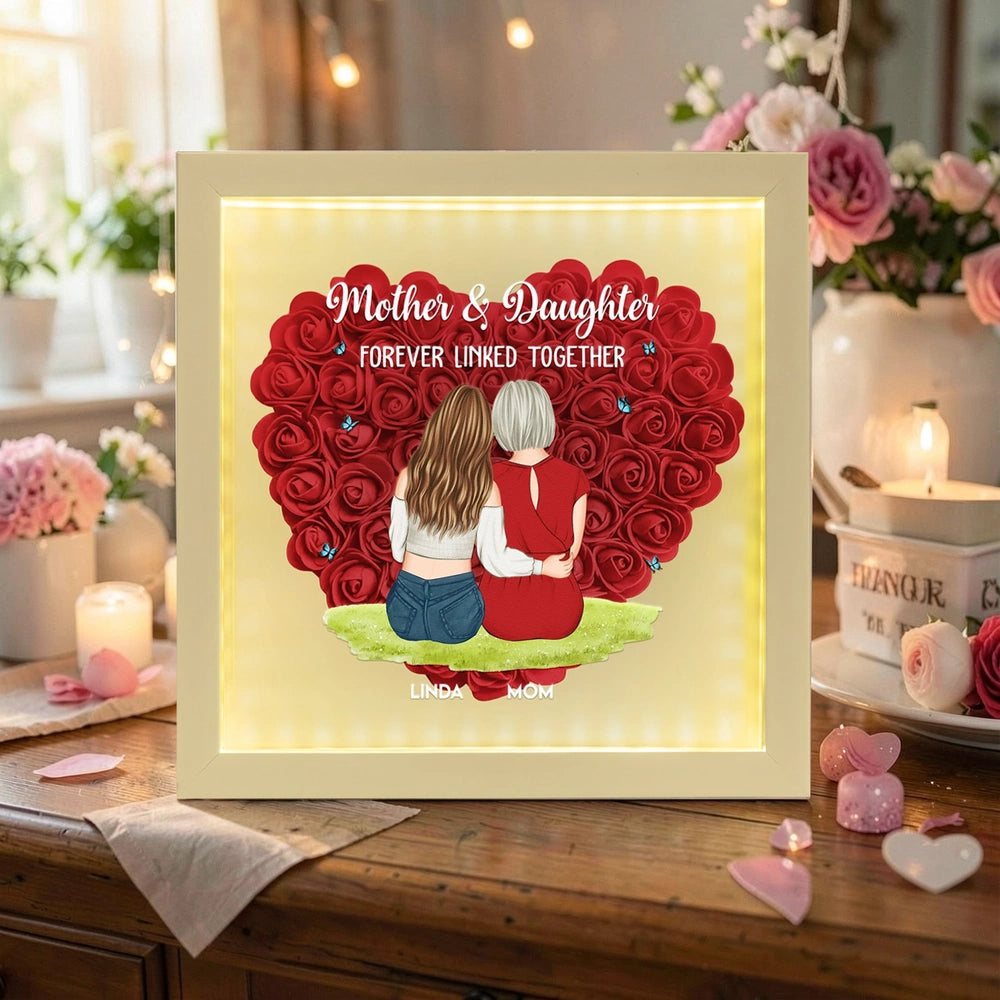 Mother & Daughter Hugging Shadow Box, Personalized Keepsake Home Decor with Warm Glow, Heartfelt Gift for Mom