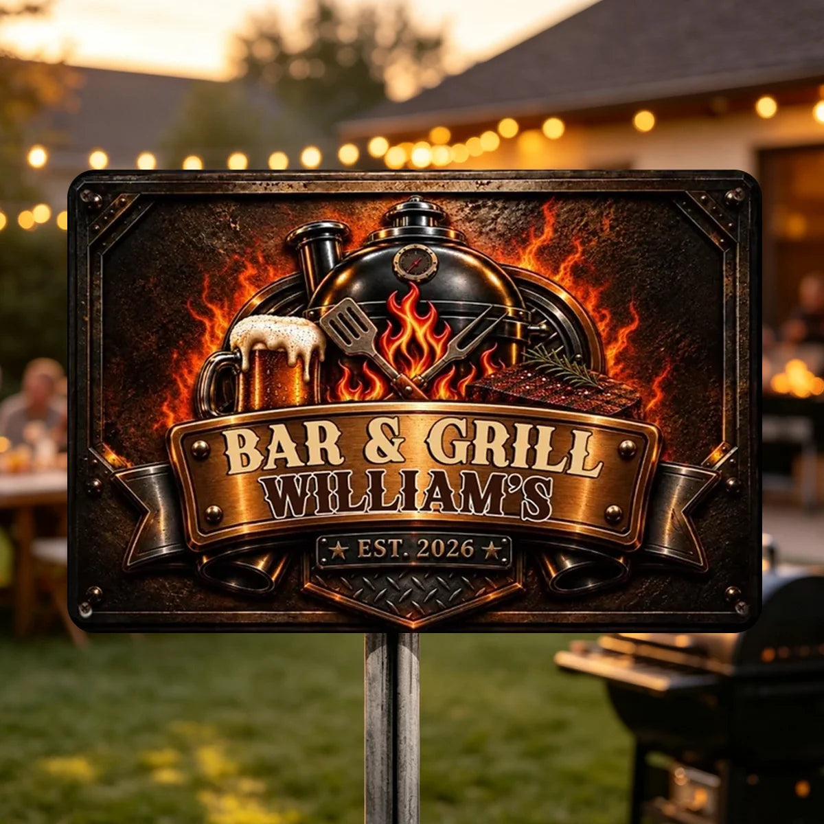 Rectangular Iron Sign, Personalized Rustic Grill Keepsake, Creative Gift for Husband and Grill Lovers