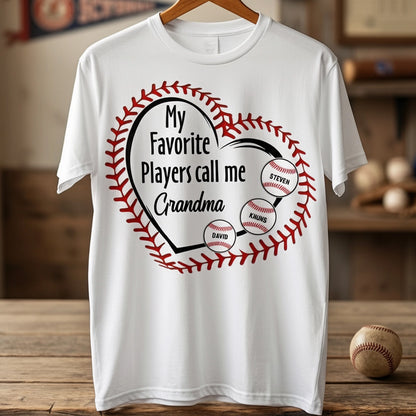 Personalized Baseball Grandma Classic Tee My Favorite Players Call Me Cute Heart & Baseball Design Unique Gift