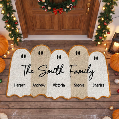 Personalized Ghost Family Shaped Doormat, Cute Halloween Entry Decor, Unique Gift for Families