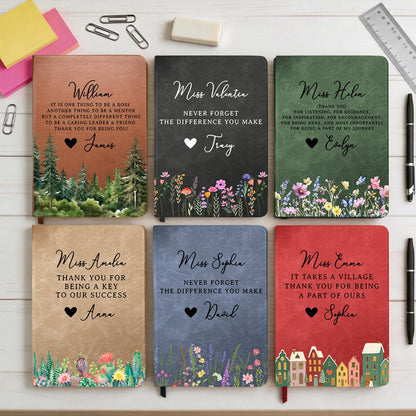 Leather Journal Personalized Appreciation Gift - It Takes A Village Style Thank You Quote for Teacher or Team, Heartwarming Unique Gift