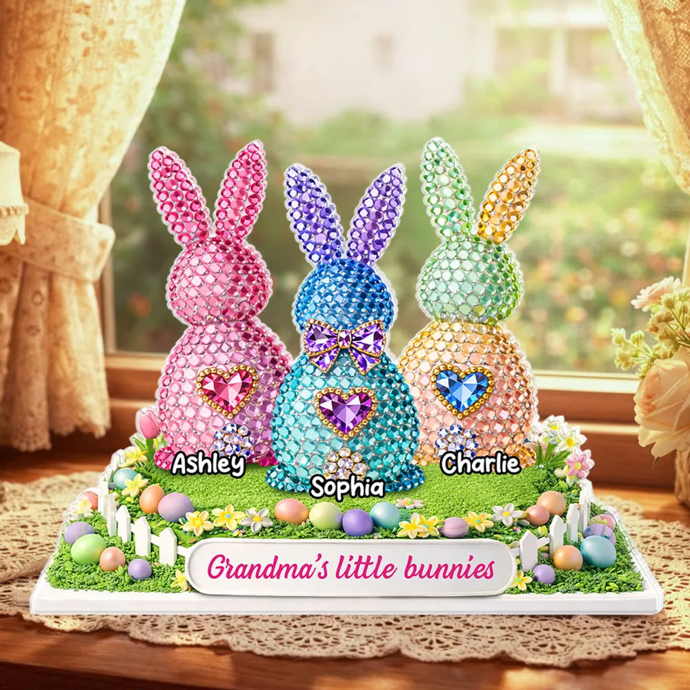 Grandma's Little Bunnies Shaped Acrylic Block Plaque Personalized Keepsake for Easter Home Accent Thoughtful Gift