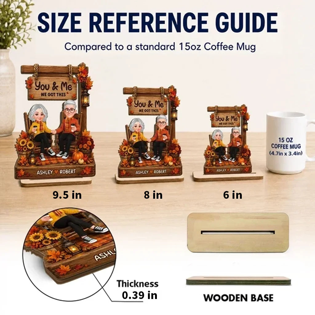 You & Me Personalized 2-Layer Wooden Plaque, Autumn Couple Holding Hands, Creative Gift for Partners