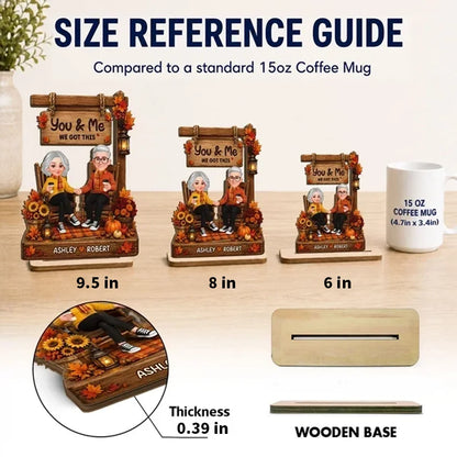 You & Me Personalized 2-Layer Wooden Plaque, Autumn Couple Holding Hands, Creative Gift for Partners